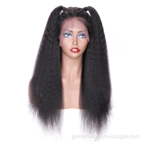 Raw Kinky Straight Indian Human Hair Wig Pre Plucked Wholesale Swiss Lace Front Cuticle Aligned Human Hair Lace Wig Vendor